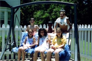 End of 5th grade pool party was a hit at our house. Here's some of the patio swing loving group - 5/'06 BHPS #lifeatthirtyseventwelve