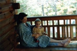 Easy like Sunday morning - porch swing version, Oct '96. On our trip to Pine Mountain, Ga, our cabin had the best full-length porch complete with swing, therefore Andy & I were at home there.