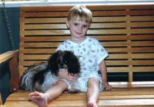 Andy with Uncle Hoyt's beloved travel companion aka "dog" during their visit to Beechwod Drive, Sept,'98.